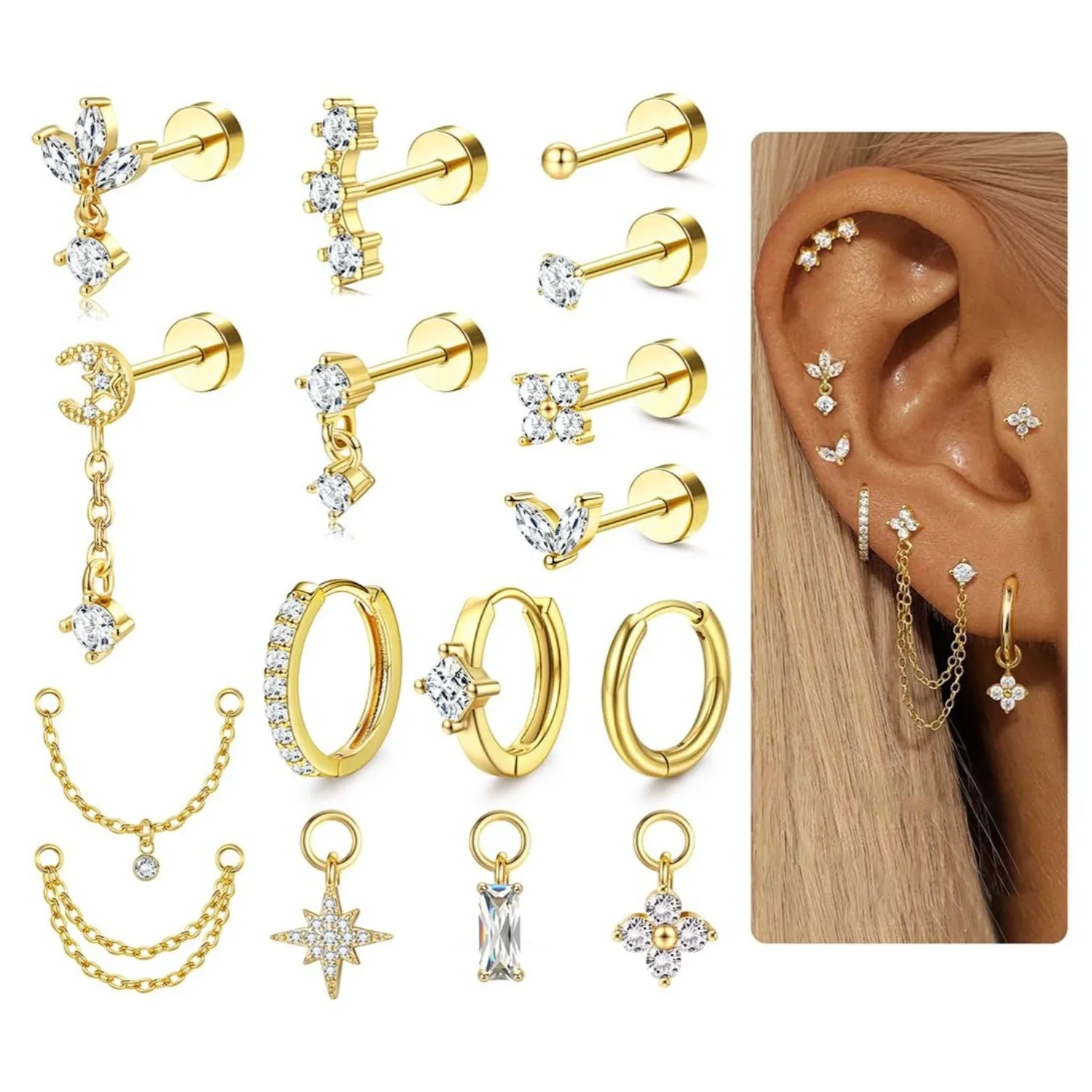 أقراط غضروف مقاس 16 للنساء، بظ - مراجعة Body Jewelry Surgical Steel وسعره